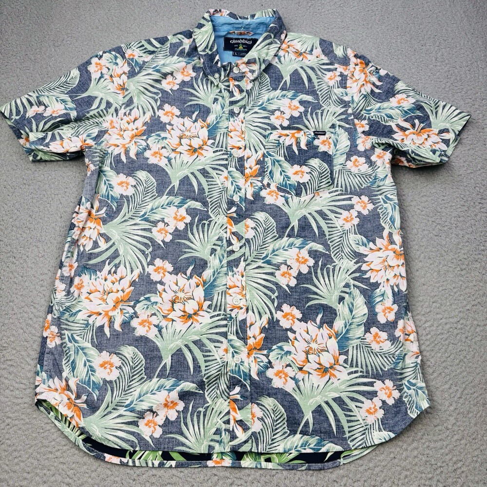 CHUBBIES Shirt Mens Large Multicolor Floral Reverse Print Casual Camp